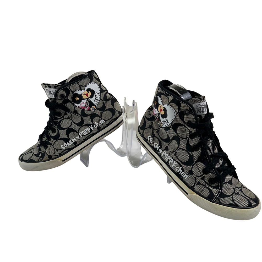 Vintage Coach Poppy Chan Sneakers Womens 7 Black Signature High Top Harajuku Y2K